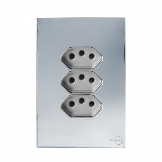 Conjunto Tomada Tripla 20a 4x2 - Novara Glass Espelhada Cromado Conjunto Tomada Tripla 20a 4x2 - Novara Glass Espelhada Cromado